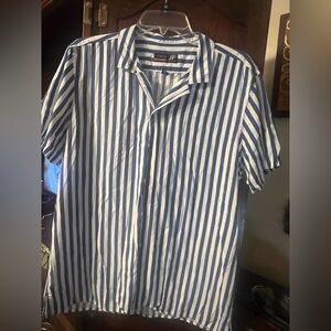 JF J.Ferrar Navy and White Striped Casual Shirt